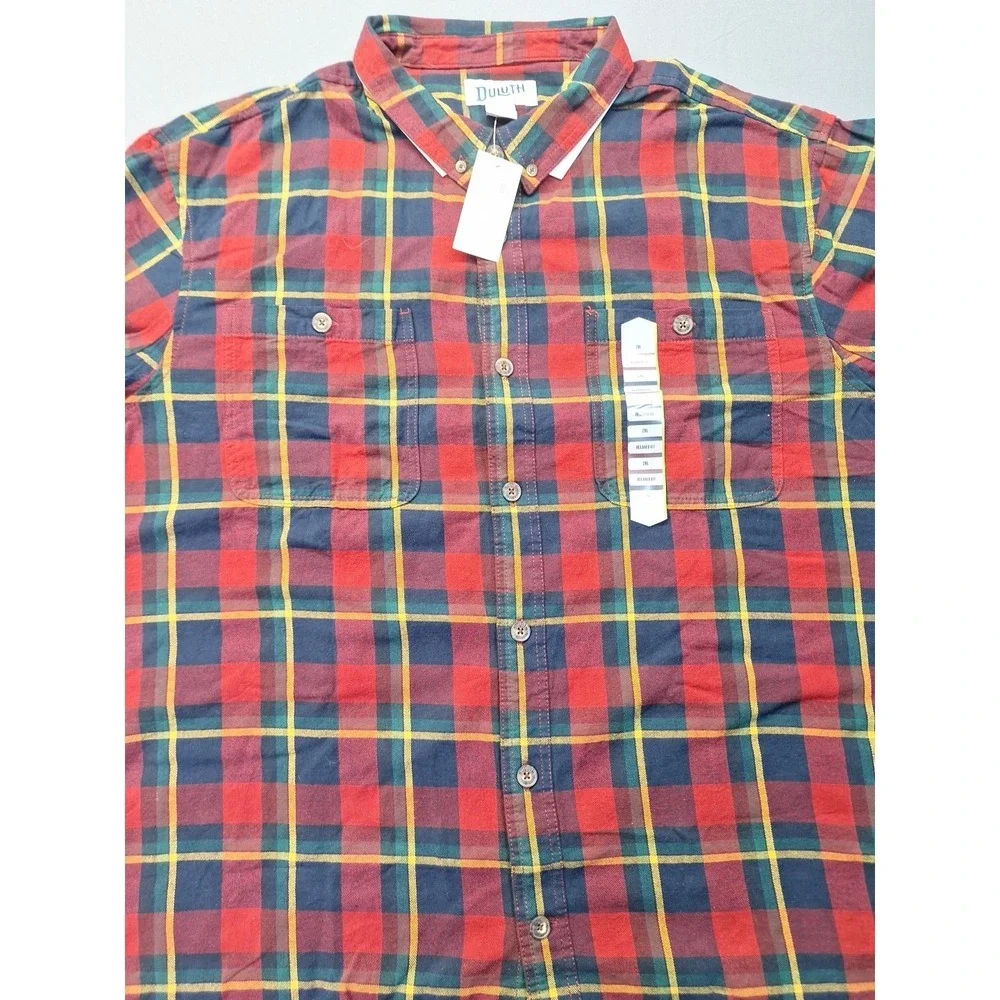 New Duluth Trading Mens 2XL Free Swinging Flannel Plaid Red Green Outdoor Hiking